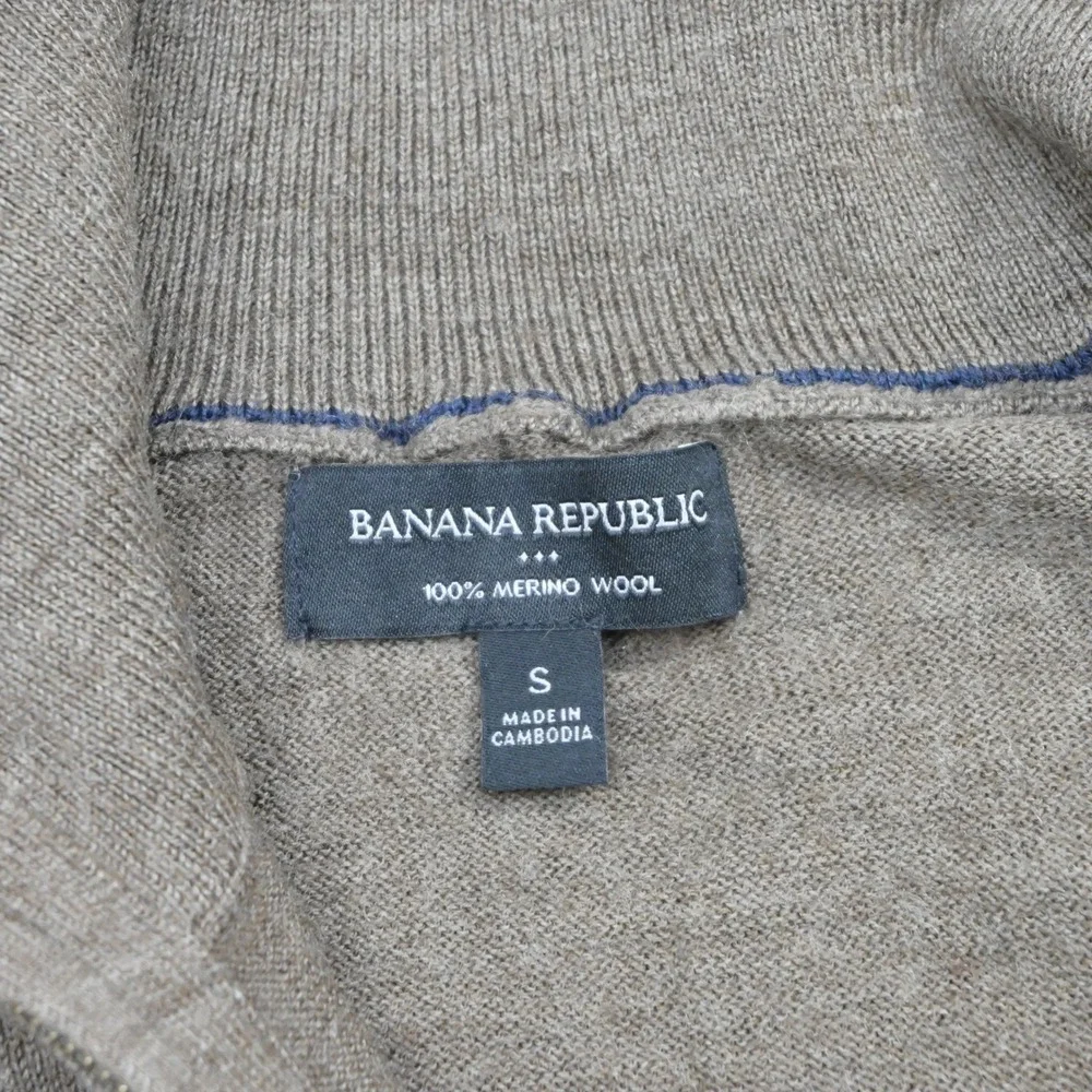 Banana Republic 1/4 Zip Sweater Mens S Brown 100% Merino Wool Solid Mock Neck